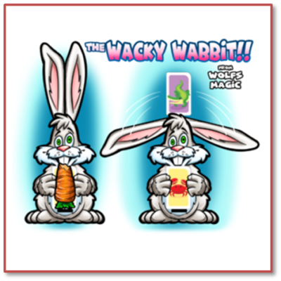 Cartoon rabbit with carrot and magic tricks.